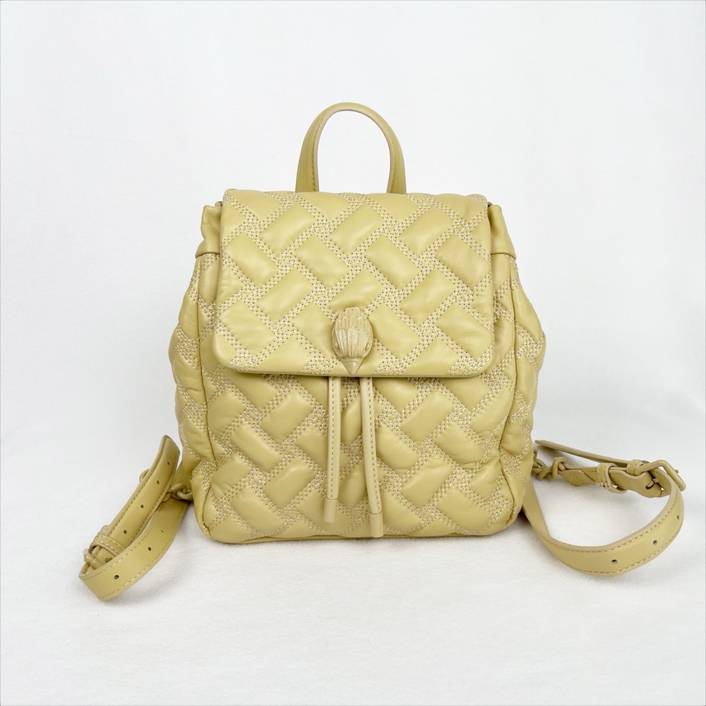 Kurt Geiger Cream and Yellow Quilted Backpack with Drawstring